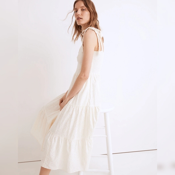 Madewell Eyelet Tie-Strap Lucie Tiered Midi Dress - Picture 2 of 8